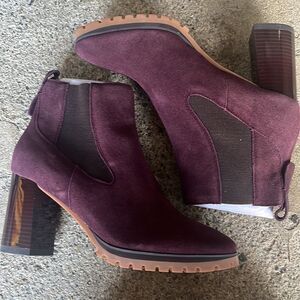 New Sanctuary Ravish Suede Chelsea Heel Boot Burgundy Red Bootie Ankle Lug